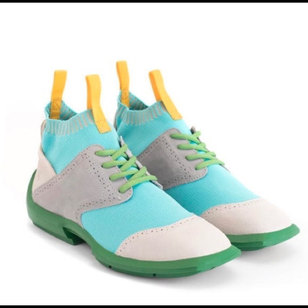John Fluevog Aqua and Lime Sneakers